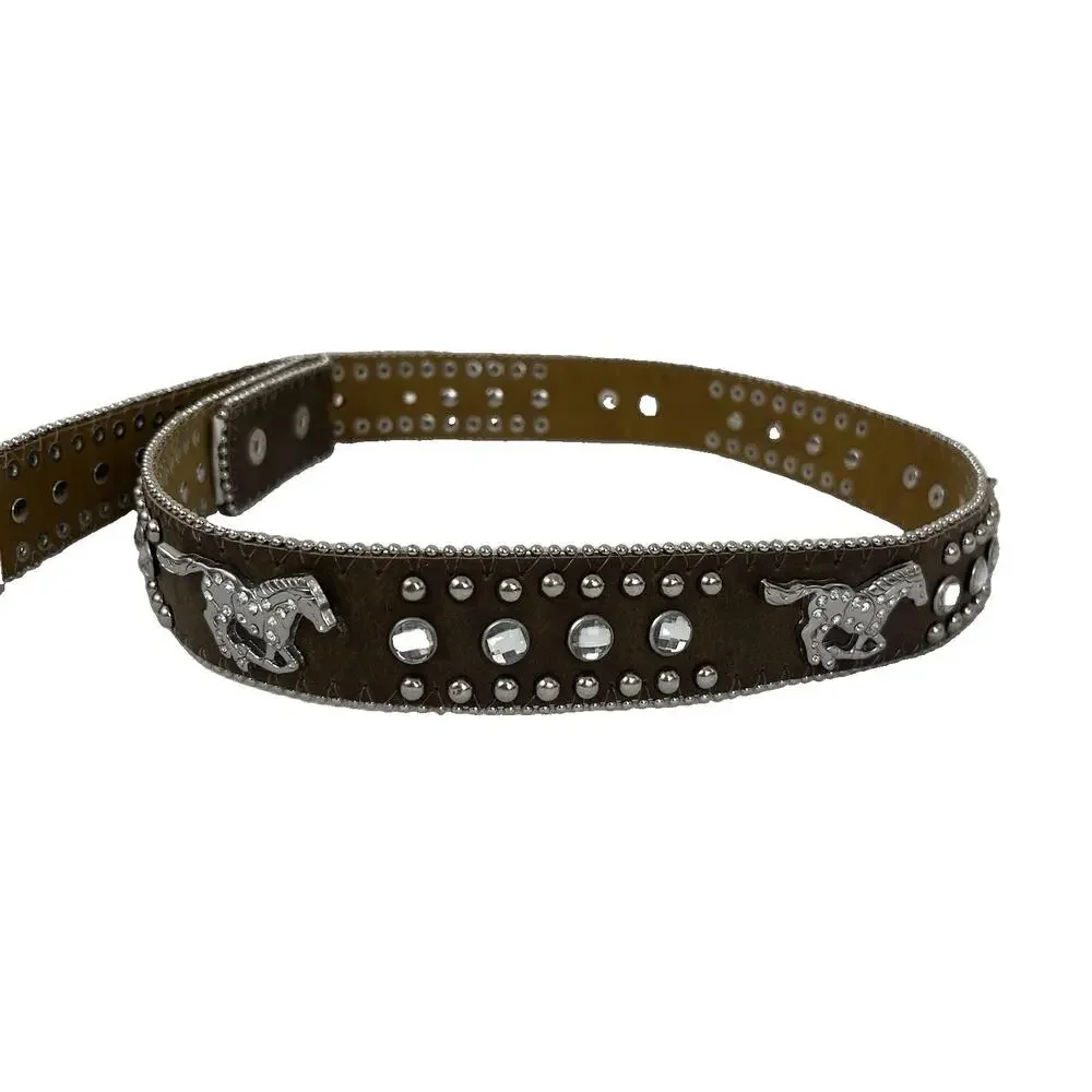 Nocona Western Belt Women’s 26 Small Leather Rhinestone Horse Cowgirl NO BUCKLE